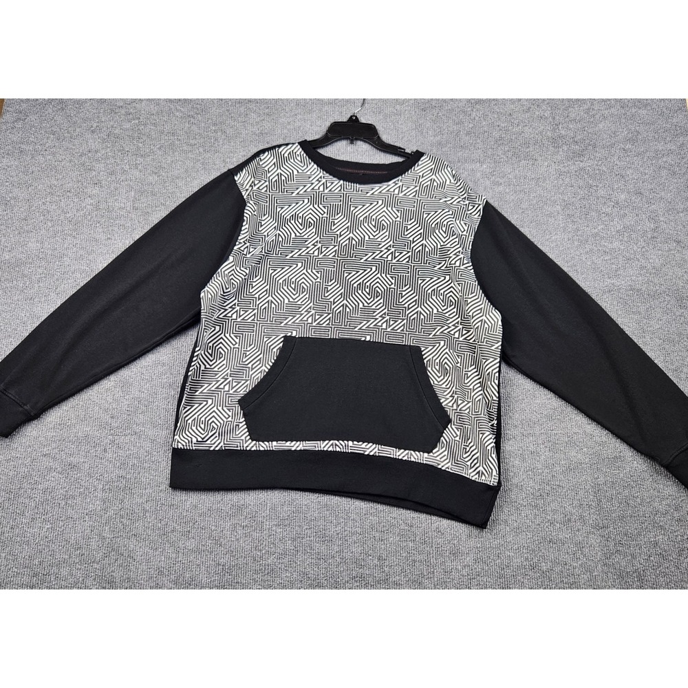 Enyce Mens 4XL Sweatshirt Black White Geometric Maze Print Kangaroo Pocket